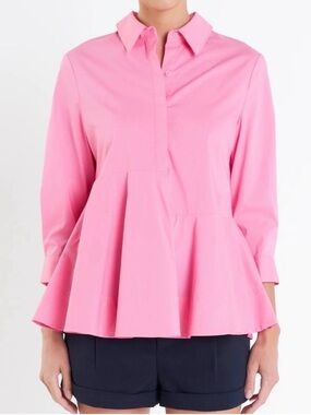 English Factory Women's Peplum Waist Detailed Blouse In Pink Sz Small